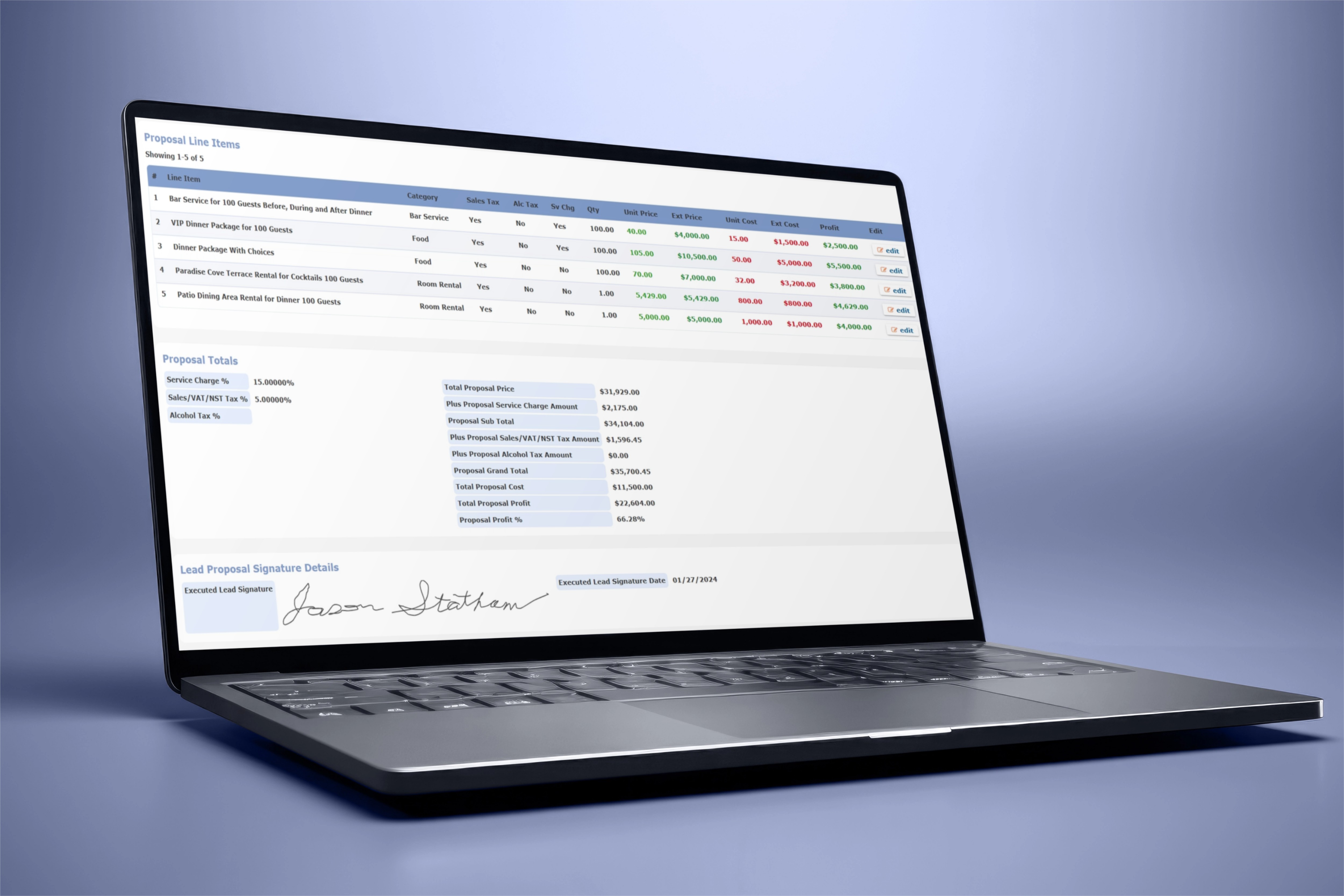 Screen showing digital document and e-signature interface