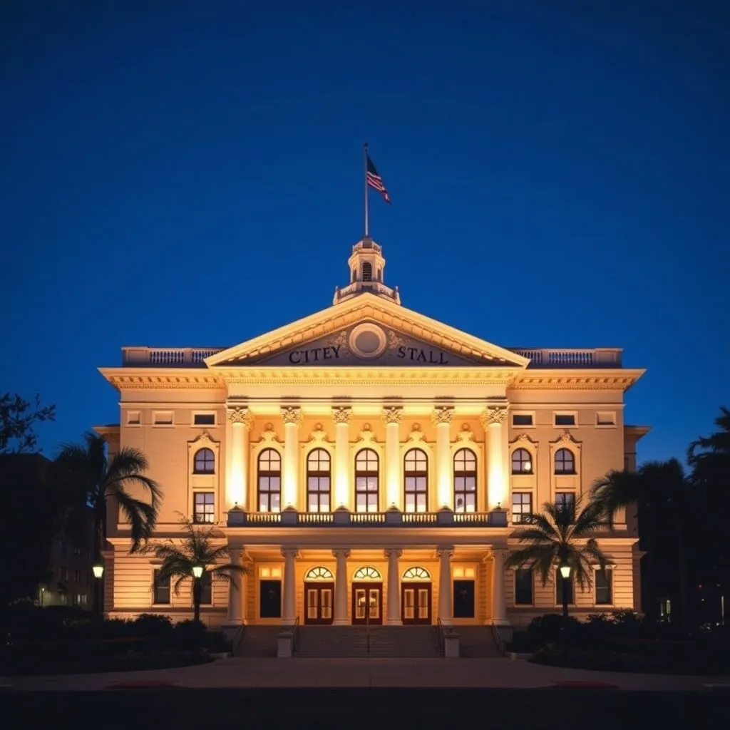 Image representing a clean, professional government-owned public facility, such as a city hall or convention center.