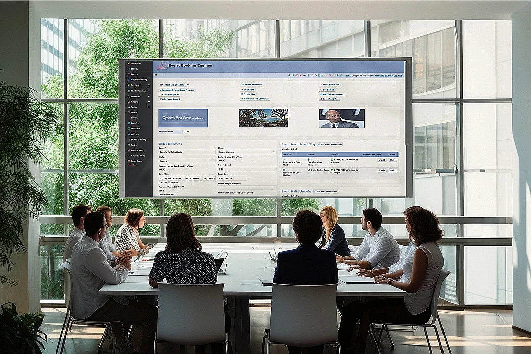 Event Booking on Large Screen 4K Monitor in Conference Room