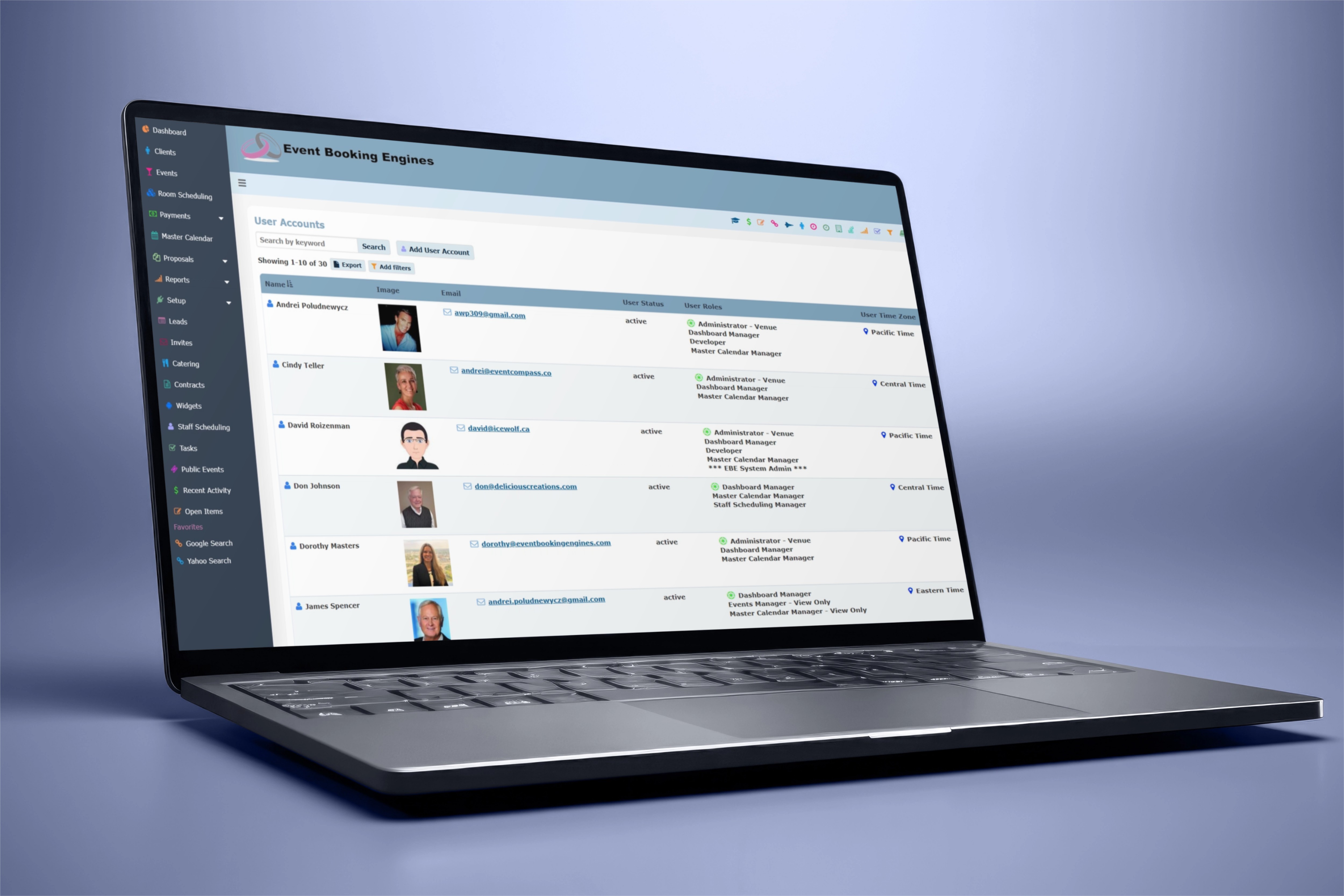 Screen showing user permission settings and access control